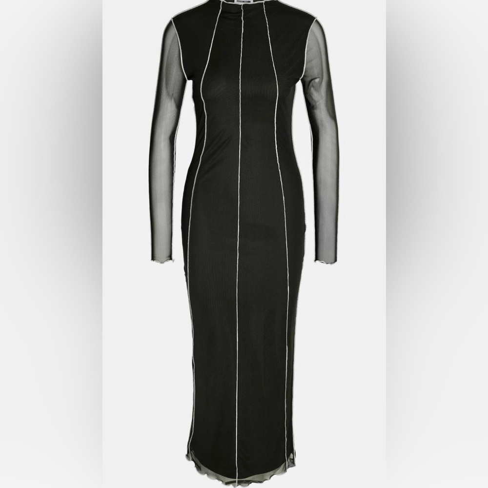 🔴Chic Black Long Sleeve Dress with White Accents